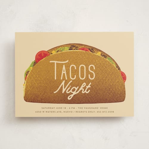 This is a crepe party invitations with standard by Gwen Bedat called tacos printing on signature in standard