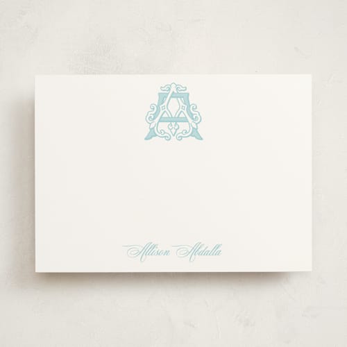 This is a aquatic personalized stationery thank you cards with standard by Jenna Holcomb called georgetown crest printing on signature in 5x7
