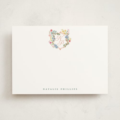This is a petal personalized stationery thank you cards with standard by Petra Kern called montecito crest printing on signature in 5x7
