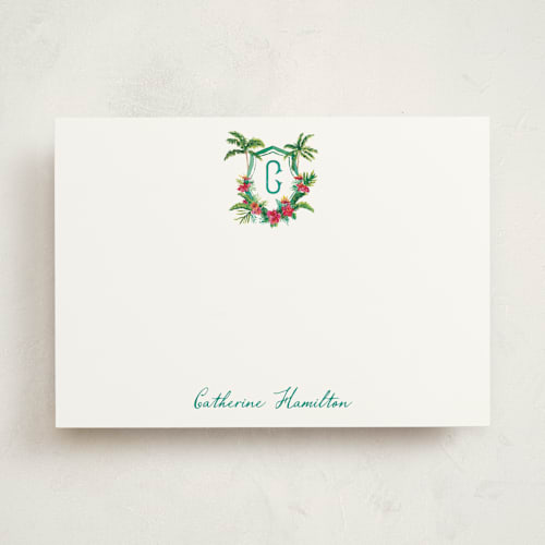 This is a palm personalized stationery thank you cards with standard by Jenna Holcomb called st. barts crest printing on signature in 5x7