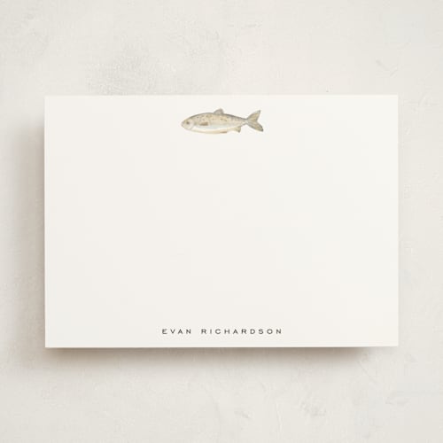 This is a fog personalized stationery thank you cards with standard by Petra Kern called fish printing on signature in 5x7