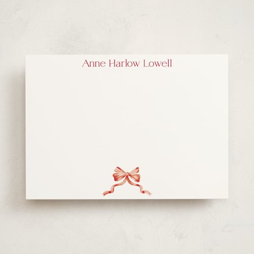 This is a burnt rose personalized stationery thank you cards with standard by Pink House Press called bow printing on signature in 5x7