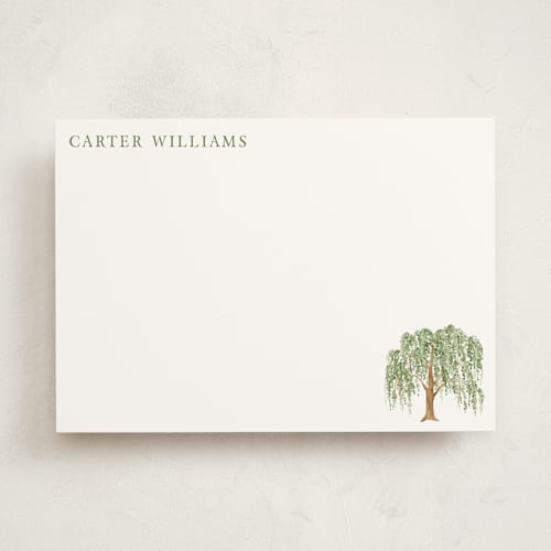 This is a leaf personalized stationery thank you cards with standard by Petra Kern called weeping willow  printing on signature in 5x7