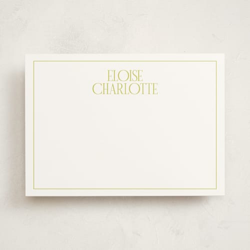 This is a lime personalized stationery thank you cards with standard by Ellen Schlegelmilch called elegant serif printing on signature in 5x7