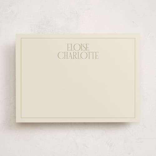 This is a sand personalized stationery thank you cards with standard by Ellen Schlegelmilch called elegant serif printing on signature in 5x7