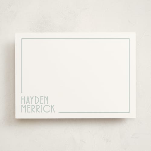 This is a mint personalized stationery thank you cards with standard by Angela Garrick called linear printing on signature in 5x7