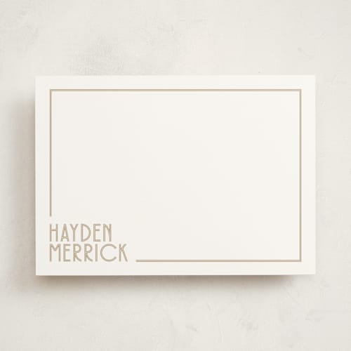 This is a wheat personalized stationery thank you cards with standard by Angela Garrick called linear printing on signature in 5x7