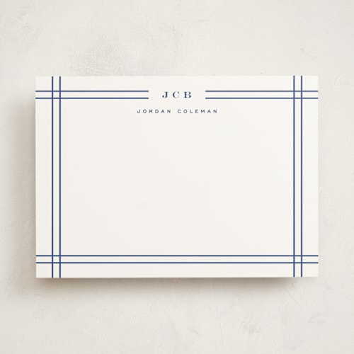 This is a classic blue personalized stationery thank you cards with standard by Yuliya Evseeva called modern lines printing on signature in 5x7