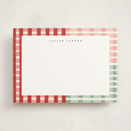 This is a poinsettia personalized stationery thank you cards with standard by Emily Sabol Goss called drawn plaid printing on signature in 5x7