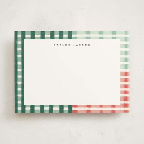 This is a pine personalized stationery thank you cards with standard by Emily Sabol Goss called drawn plaid printing on signature in 5x7