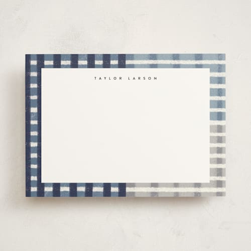 This is a indigo personalized stationery thank you cards with standard by Emily Sabol Goss called drawn plaid printing on signature in 5x7