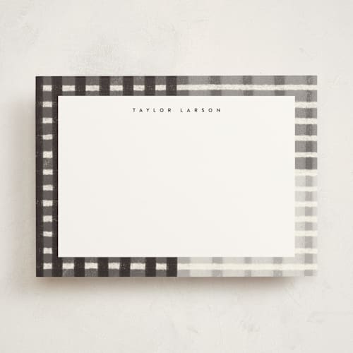 This is a noir personalized stationery thank you cards with standard by Emily Sabol Goss called drawn plaid printing on signature in 5x7
