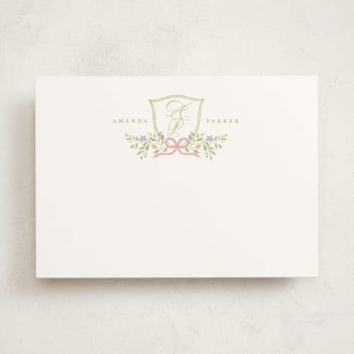 This is a spring personalized stationery thank you cards with standard by Zani van Zyl called pretty crest printing on signature in 5x7