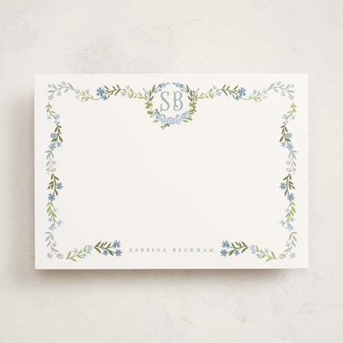 This is a periwinkle personalized stationery thank you cards with standard by Petra Kern called fiorellini printing on signature in 5x7