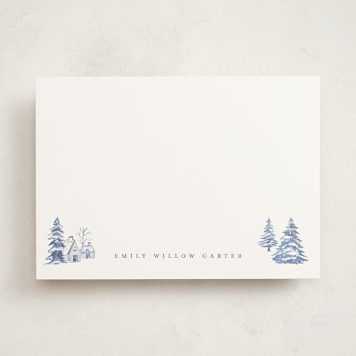 This is a frost personalized stationery thank you cards with standard by Teju Reval called winter cabin printing on signature in 5x7