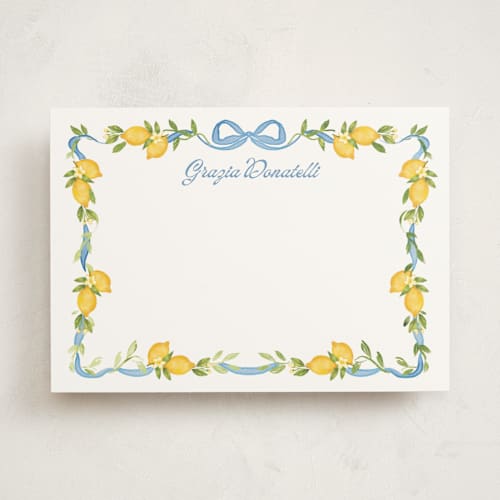 This is a lemon personalized stationery thank you cards with standard by Petra Kern called limoncello printing on signature in 5x7