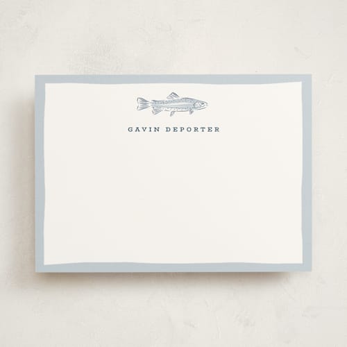 This is a river personalized stationery thank you cards with standard by Erin German called fishy printing on signature in 5x7
