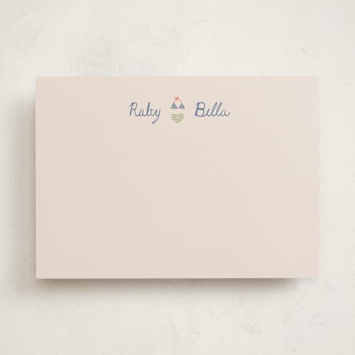 This is a denim personalized stationery thank you cards with standard by Aviva Atri called tini bikini printing on signature in 5x7