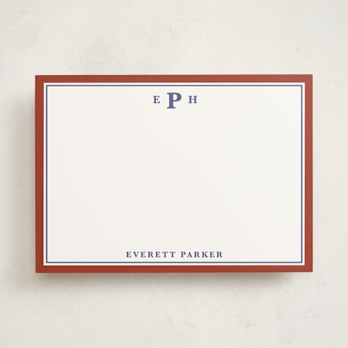 This is a maroon personalized stationery thank you cards with standard by Kat Roberts called a perfect gentleman printing on signature in 5x7