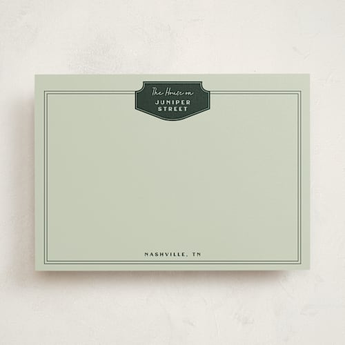 This is a olive personalized stationery thank you cards with standard by Kelly Watkins called classic badge printing on signature in 5x7