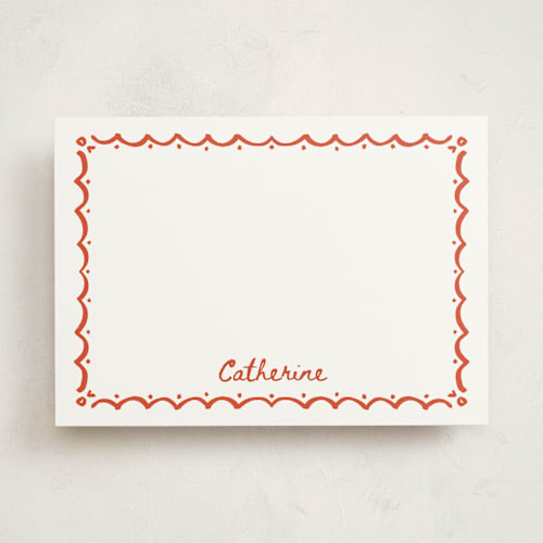 This is a coral personalized stationery thank you cards with standard by Becky Nimoy called inked scallops printing on signature in 5x7