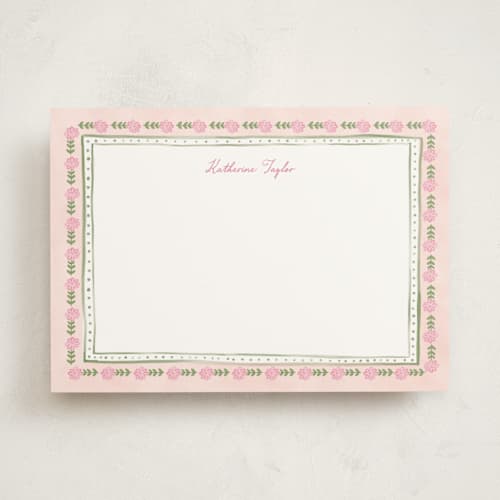 This is a blush personalized stationery thank you cards with standard by Creo Study called botanical border printing on signature in 5x7