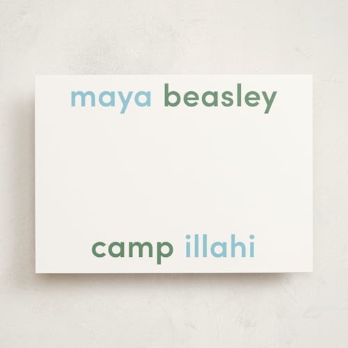 This is a lake personalized stationery thank you cards with standard by Megan Davis called camp colors printing on signature in 5x7