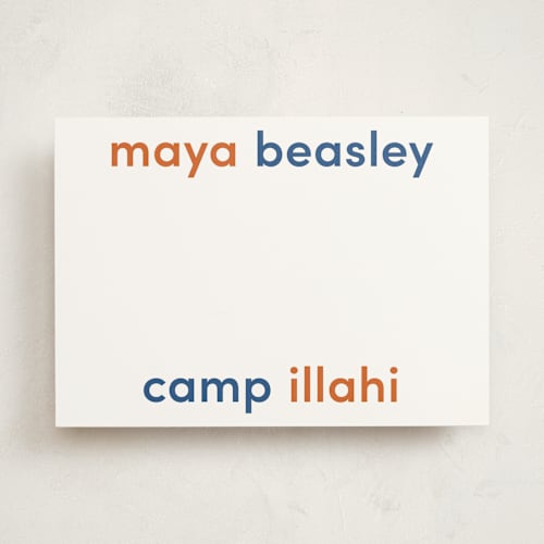 This is a burn orange personalized stationery thank you cards with standard by Megan Davis called camp colors printing on signature in 5x7