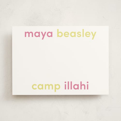 This is a pink lemonade personalized stationery thank you cards with standard by Megan Davis called camp colors printing on signature in 5x7