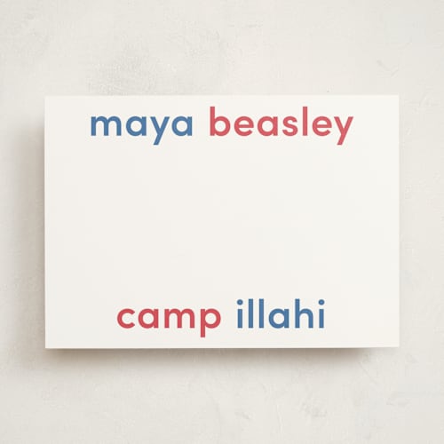 This is a cobalt personalized stationery thank you cards with standard by Megan Davis called camp colors printing on signature in 5x7