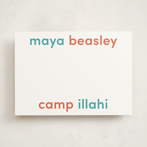 This is a turquoise personalized stationery thank you cards with standard by Megan Davis called camp colors printing on signature in 5x7