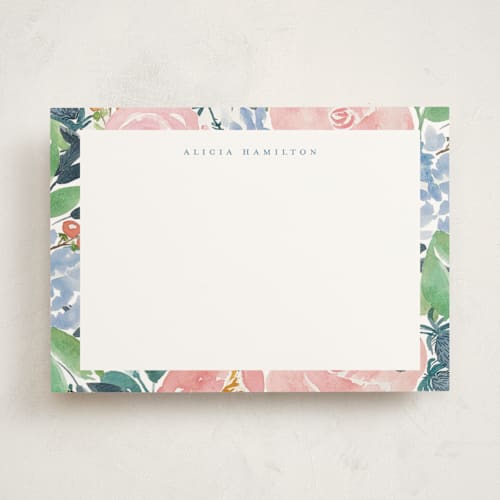 This is a rose personalized stationery thank you cards with standard by Elizabeth Bishop called in the garden printing on signature in 5x7
