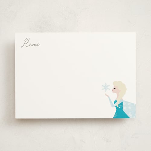 This is a mist personalized stationery thank you cards with standard by Holly Whitcomb called elsa's snowflakes printing on signature in 5x7