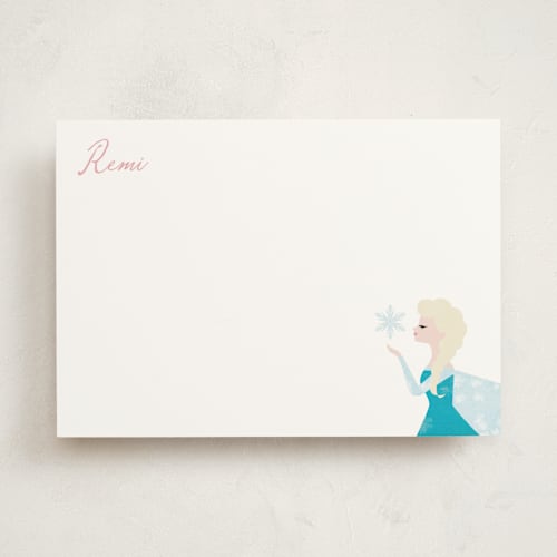 This is a petal personalized stationery thank you cards with standard by Holly Whitcomb called elsa's snowflakes printing on signature in 5x7