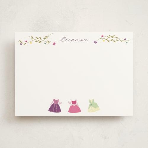 This is a silk personalized stationery thank you cards with standard by JeAnna Casper called princess party printing on signature in 5x7