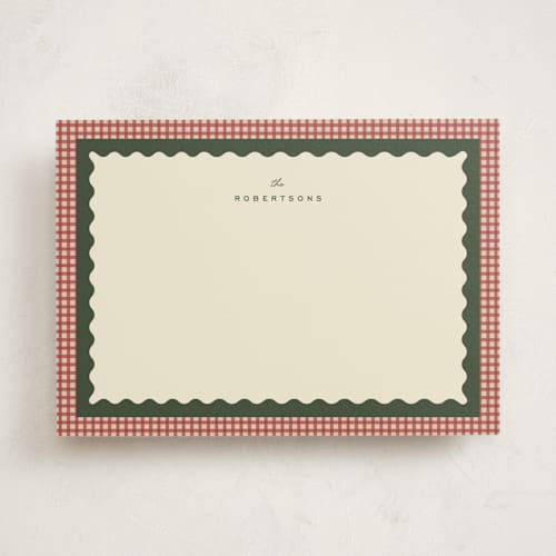 This is a cranberry personalized stationery thank you cards with standard by Ellen Schlegelmilch called gingham layers printing on signature in 5x7