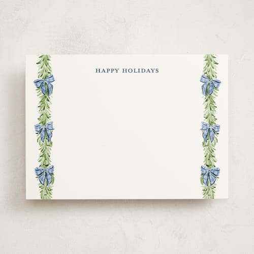 This is a frosted personalized stationery thank you cards with standard by Sarah Knight called plaid bows printing on signature in 5x7