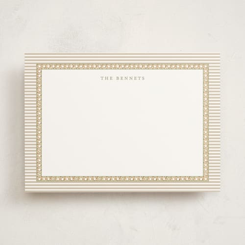 This is a toffee personalized stationery thank you cards with standard by Bayberry Kate called woven pine printing on signature in 5x7