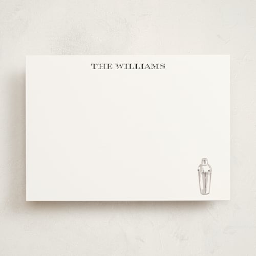 This is a coal personalized stationery thank you cards with standard by Baumbirdy called cocktail shaker (add-on) printing on signature in 5x7