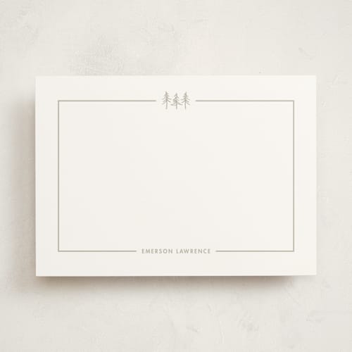 This is a moon personalized stationery thank you cards with standard by Townsend Majors called three pines printing on signature in 5x7