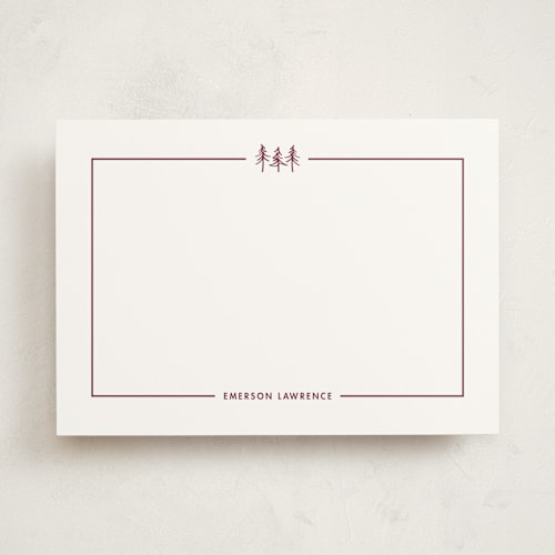 This is a mulberry personalized stationery thank you cards with standard by Townsend Majors called three pines printing on signature in 5x7