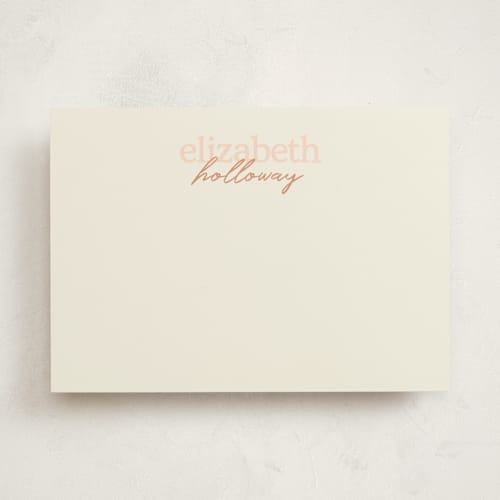 This is a salmon personalized stationery thank you cards with standard by Ellen Schlegelmilch called stacked names printing on signature in 5x7