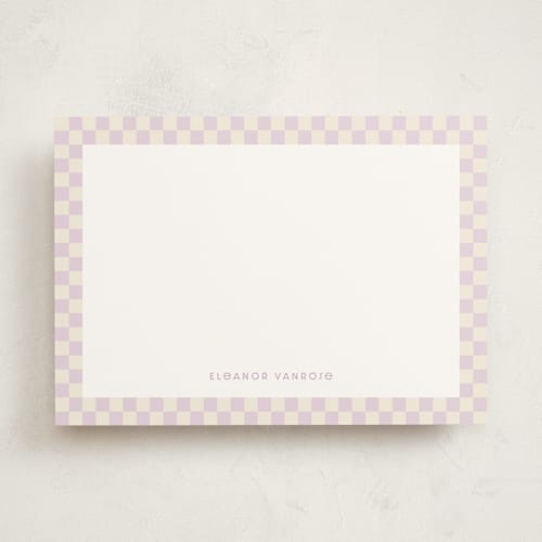 This is a lilac personalized stationery thank you cards with standard by Megan Cash called checks printing on signature in 5x7