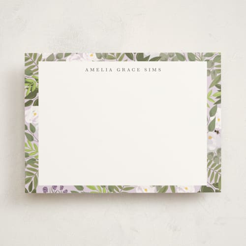 This is a lilac personalized stationery thank you cards with standard by Elizabeth Bishop called amelia printing on signature in 5x7