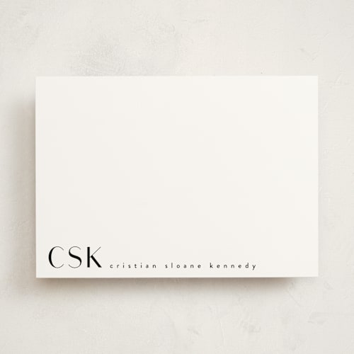 This is a noir personalized stationery thank you cards with standard by Angela Garrick called monogram corner printing on signature in 5x7