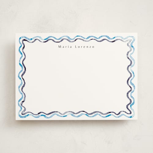 This is a ocean personalized stationery thank you cards with standard by Cass Loh called watercolor wavy border printing on signature in 5x7