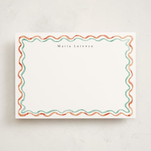 This is a wintermint personalized stationery thank you cards with standard by Cass Loh called watercolor wavy border printing on signature in 5x7