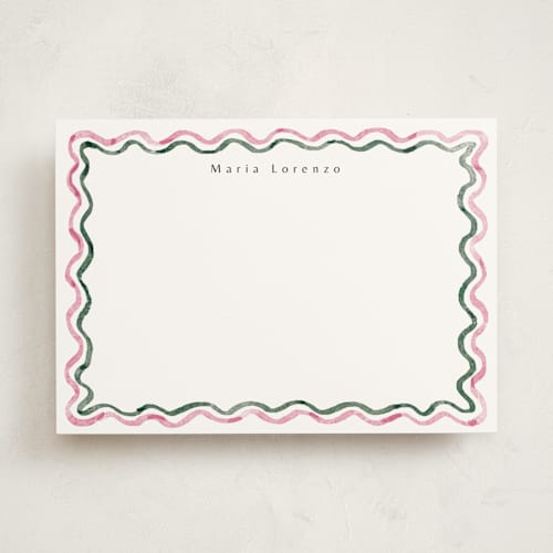 This is a gumdrop personalized stationery thank you cards with standard by Cass Loh called watercolor wavy border printing on signature in 5x7