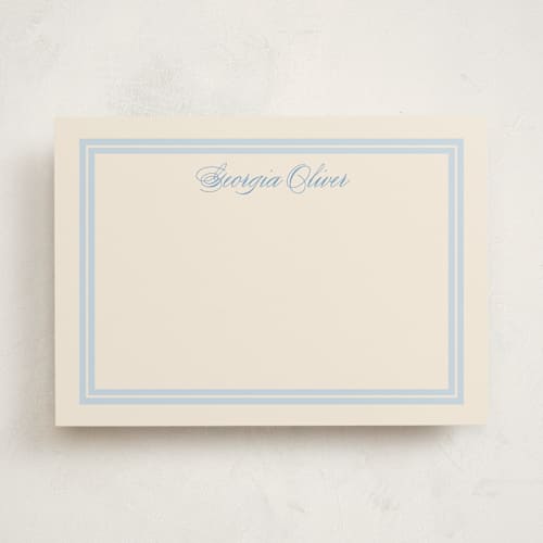 This is a powder blue personalized stationery thank you cards with standard by Carolyn MacLaren called classic start printing on signature in 5x7