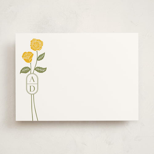 This is a buttercup personalized stationery thank you cards with standard by Jessica Yeo called cottage flowers printing on signature in 5x7